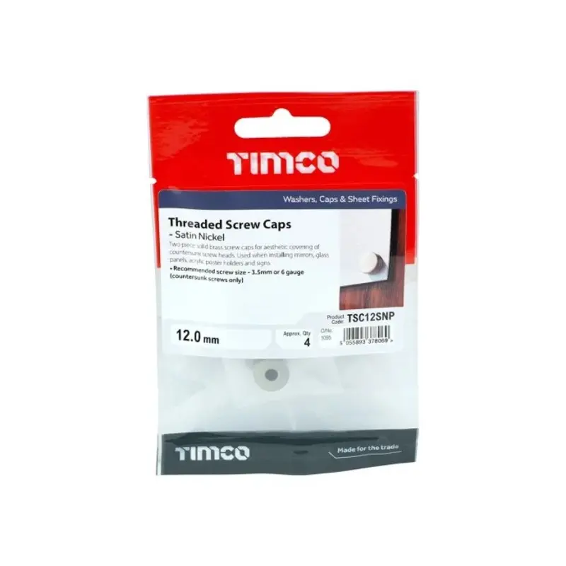TIMCO Threaded Screw Caps Solid Brass Satin Nickel - 12mm - Pack of 4 Pieces