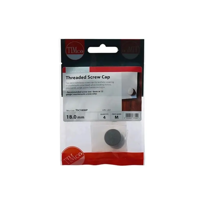 TIMCO Threaded Screw Caps Solid Brass Satin Nickel - 18mm - Pack of 4 Pieces