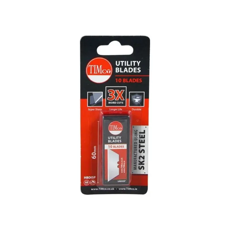 TIMCO Utility Knife Blade - 60 x 19 x 0.6 - Pack of 10 Pieces
