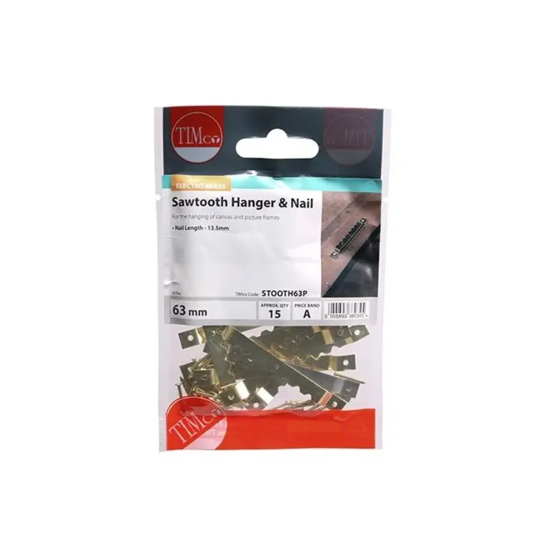 TIMCO Sawtooth Hangers and Nails Electro Brass - 63mm - Pack of 15 Pieces