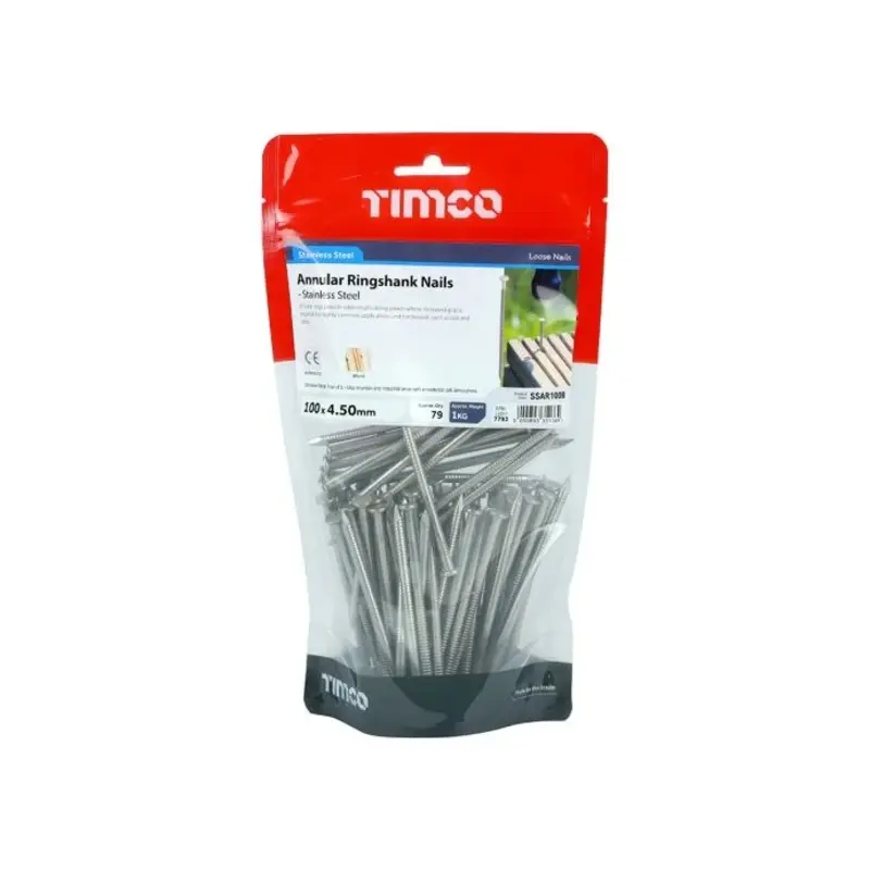 TIMCO Annular Ringshank Nails A2 Stainless Steel - 100 x 4.50 - TIMbag 1 Kilograms