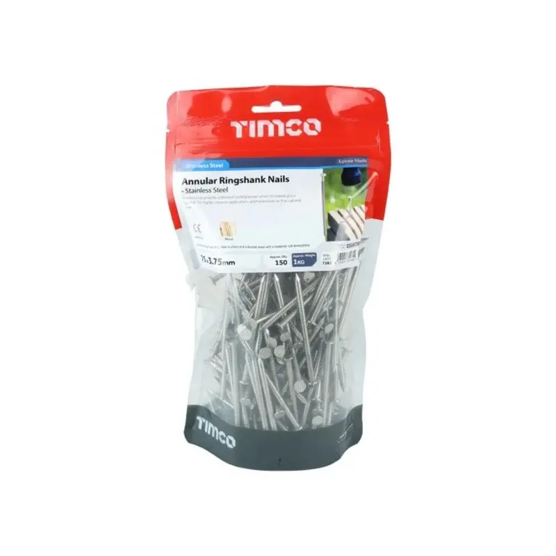 TIMCO Annular Ringshank Nails A2 Stainless Steel - 75 x 3.75 - TIMbag 1 Kilograms