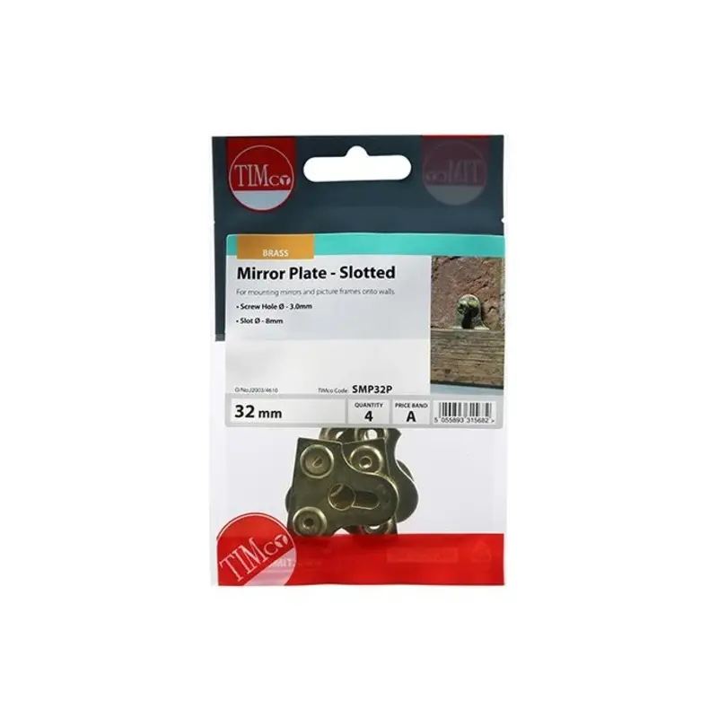 TIMCO Mirror Plates Slotted Electro Brass - 32mm - Pack of 4 Pieces