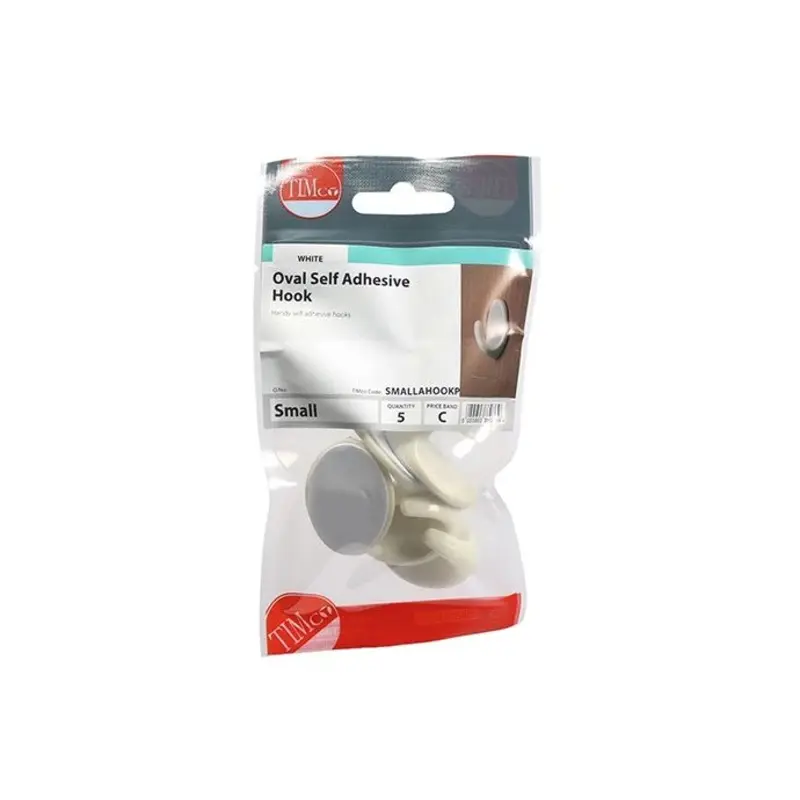 TIMCO Oval Self-Adhesive Hooks - Small - 37.5 x 28.0 - Pack of 5 Pieces