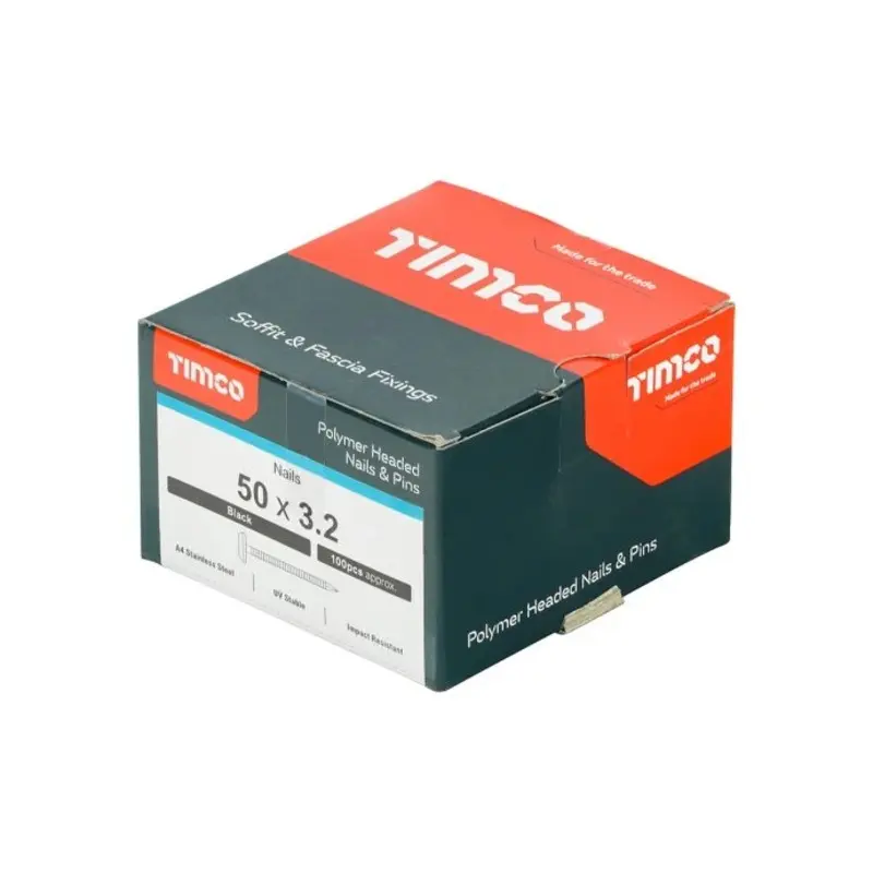 TIMCO Polymer Headed Nails A4 Stainless Steel Black - 50mm - Pack of 100 Pieces