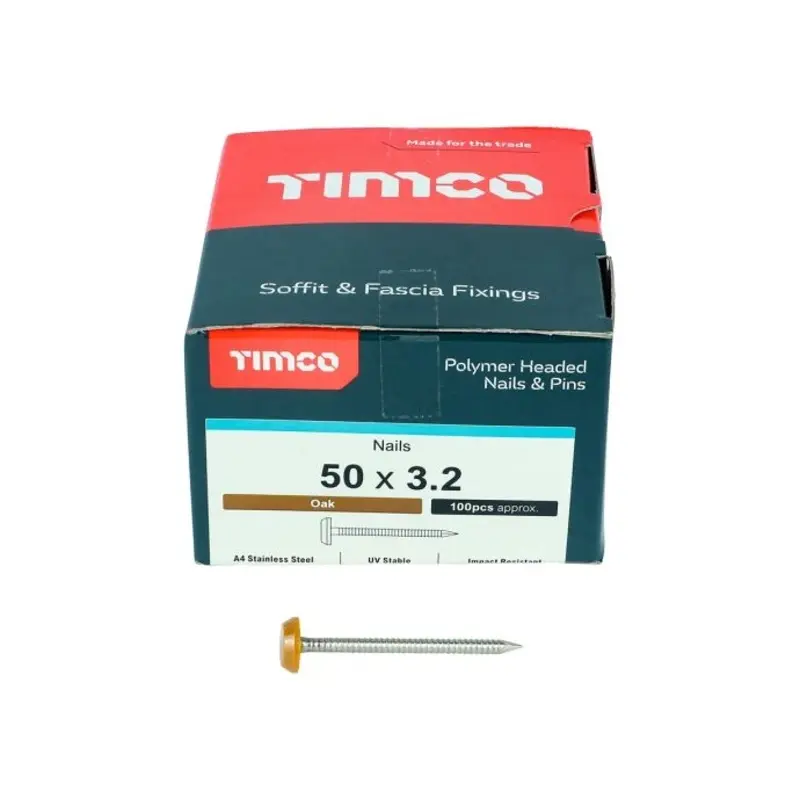 TIMCO Polymer Headed Nails A4 Stainless Steel Oak - 50mm - Pack of 100 Pieces