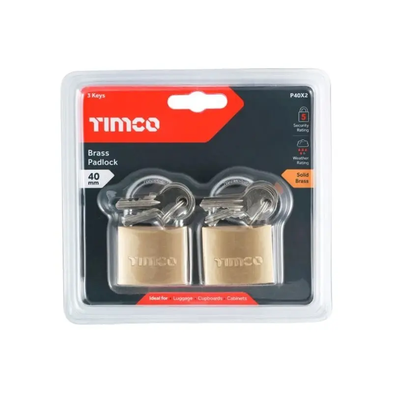 TIMCO Brass Padlock - 40mm - Pack of 2 Pieces