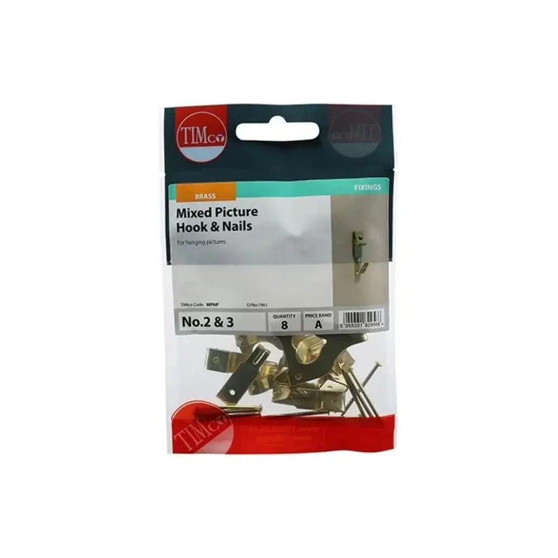 TIMCO Mixed Picture Hanging Hooks Electro Brass - Mixed - Pack of 8 Pieces