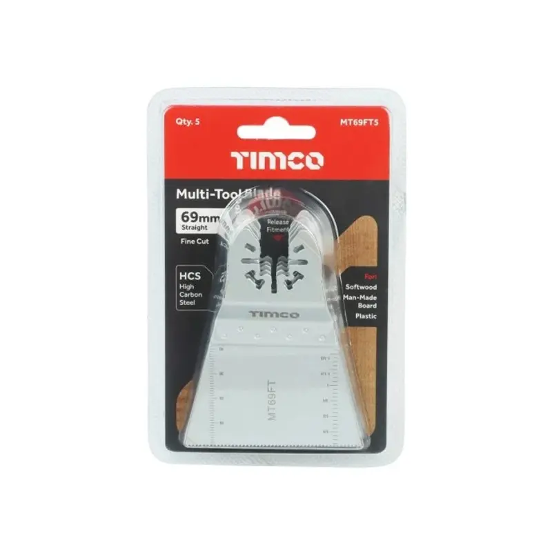 TIMCO Multi-Tool Fine Cut Blades For Wood Carbon Steel - 69mm - Pack of 5 Pieces