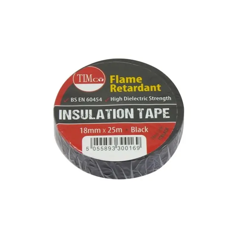TIMCO PVC Insulation Tape Black - 25m x 18mm - Pack of 10 Pieces