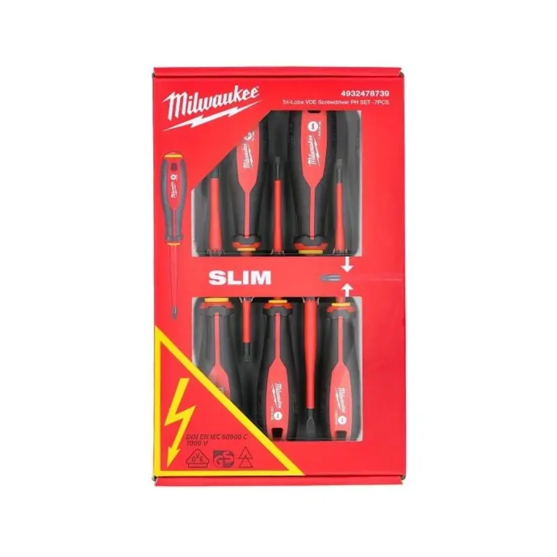 Milwaukee 4932478739 Tri-Lobe VDE Slim 7 Piece Screwdriver PH Set