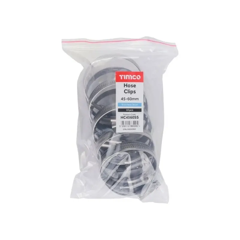 TIMCO Hose Clips A2 Stainless Steel - 45-60mm - Pack of 10 Pieces