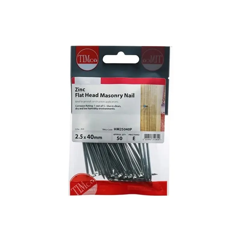 TIMCO Masonry Nails Zinc - 2.5 x 40 - Pack of 50 Pieces