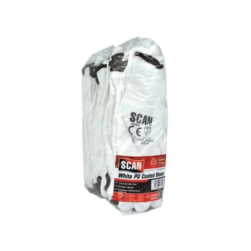 Scan White PU Coated Gloves - XL (Size 10) (Pack 12)