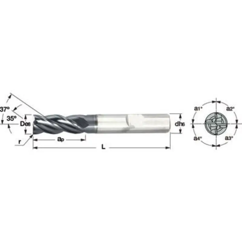 Iscar 8mm R0.4 IC900 4 Flute Weldon Shank Solid Carbide High Performance End Mill