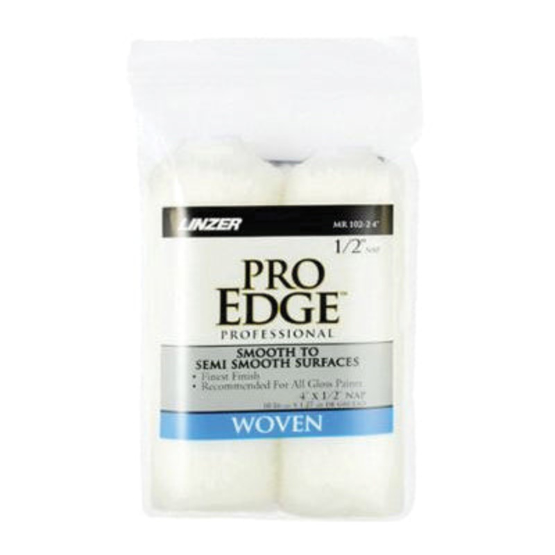 LINZER PRO EDGE MR102-2 Mini Roller, 4 in L, 1/2 in Thick Nap, Woven Cover, White