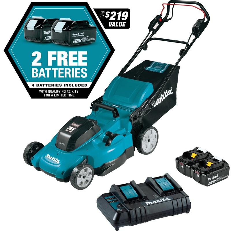 Makita XML11CT1 Self-Propelled Lawn Mower Kit With (4) Batteries, 21 in W Cutting, 1-1/4 to 4 in H Cutting, 1-Blade