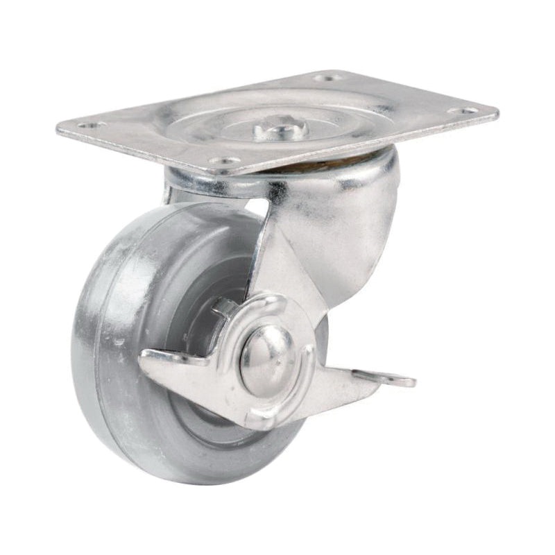 shepherd 9271 Swivel Plate Caster With Side Brake, Brake, Swivel Caster, 2 in Dia Wheel, 125 lb Load, Gray Wheel